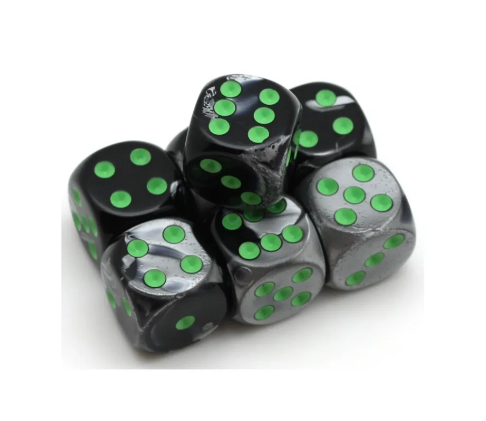 Tout Pour le Jeu Dé mix argent/noir 16 mm points verts