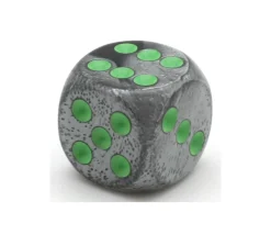 Tout Pour le Jeu Dé mix argent/noir 16 mm points verts