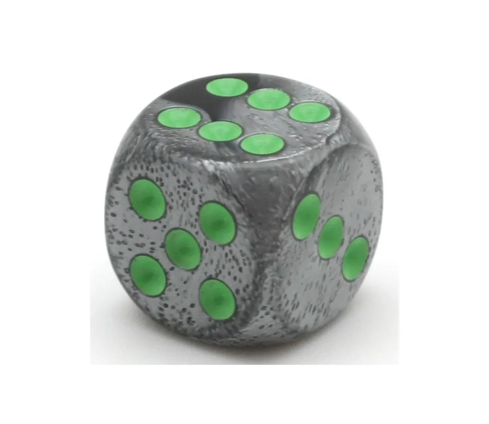 Tout Pour le Jeu Dé mix argent/noir 16 mm points verts