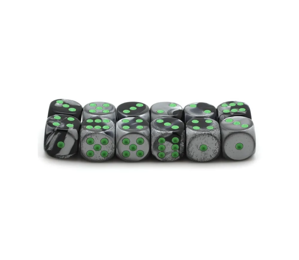 Tout Pour le Jeu Dé mix argent/noir 16 mm points verts