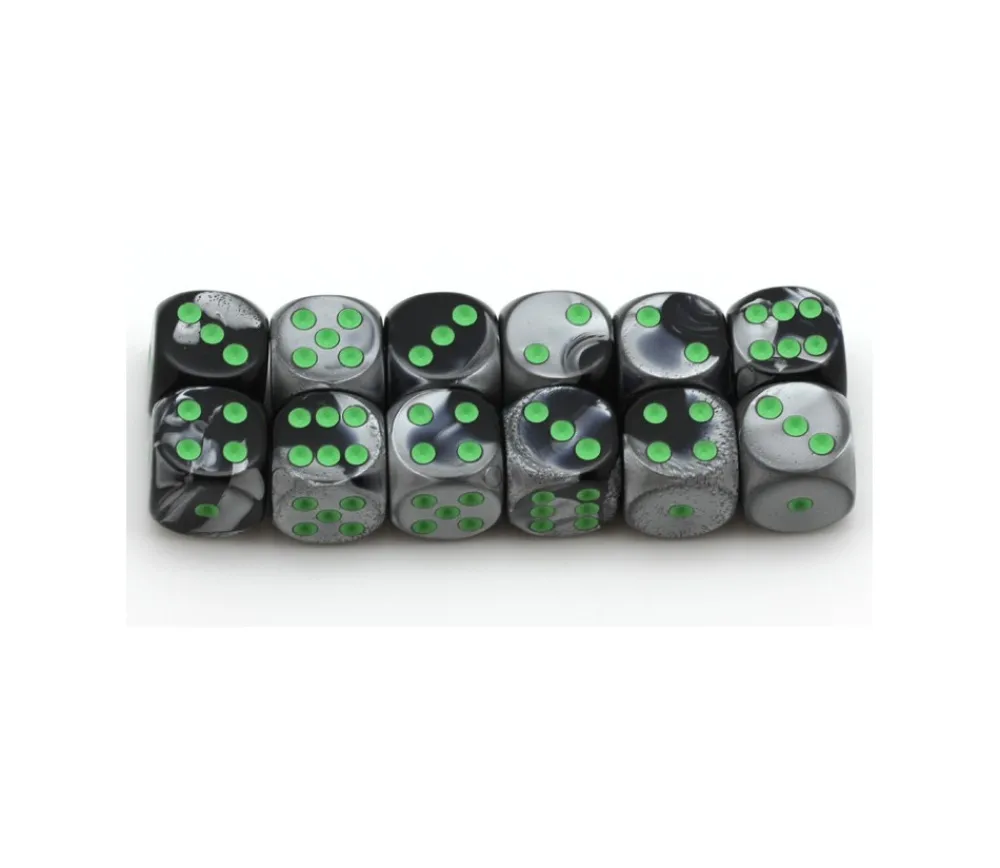 Tout Pour le Jeu Dé mix argent/noir 16 mm points verts