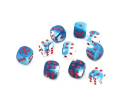 Tout Pour le Jeu Dé mélange glacé nacré bleu-blanc 16 mm points rouge