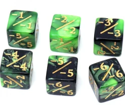 Tout Pour le Jeu Dé modificateur négatif -1 à -6 noir et vert nacré