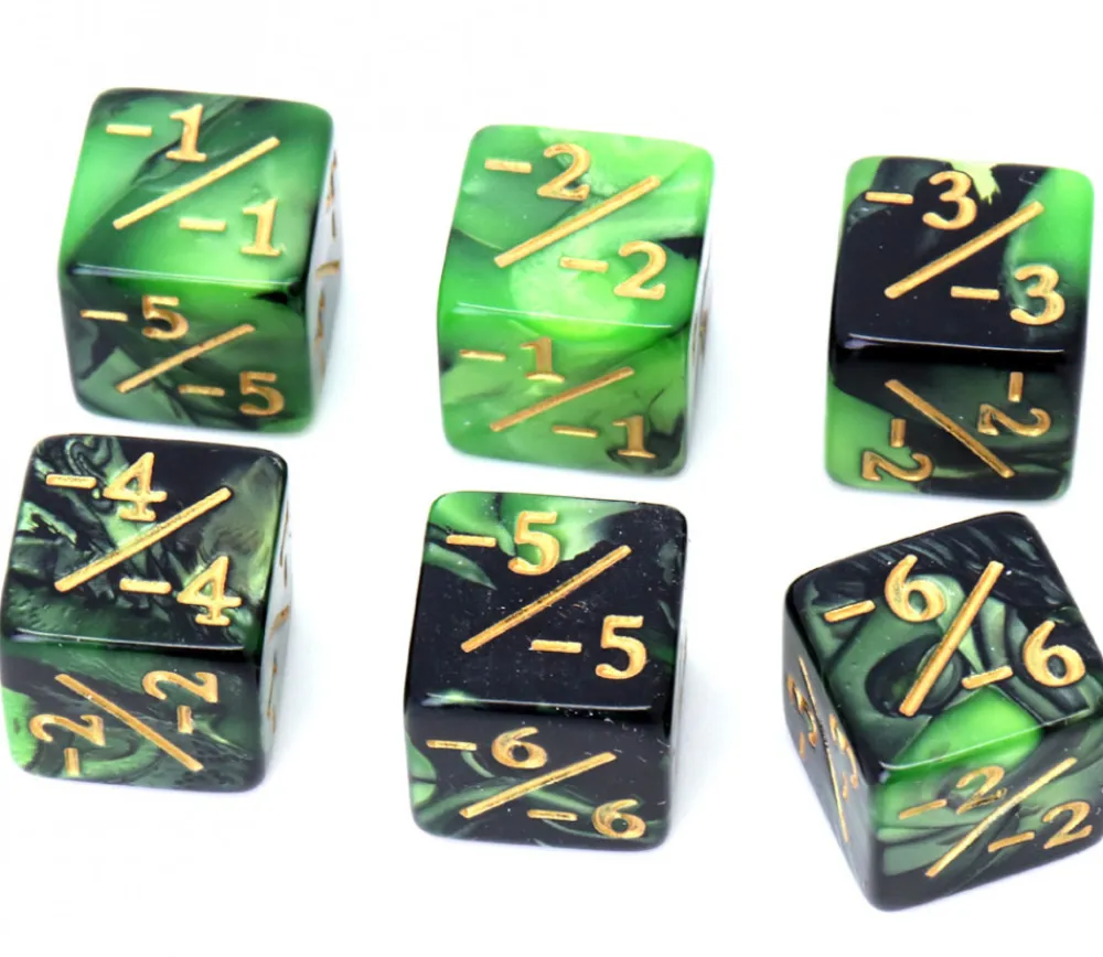 Tout Pour le Jeu Dé modificateur négatif -1 à -6 noir et vert nacré