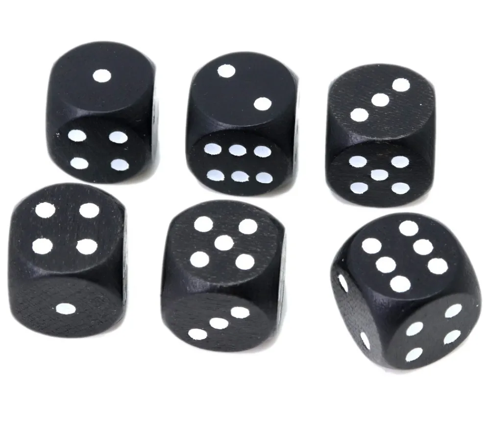 Tout Pour le Jeu Dé noir en bois 16 mm de 1 à 6 pour jeu de société