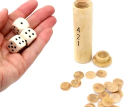 Tout Pour le Jeu Etui 421 bois dés avec jetons