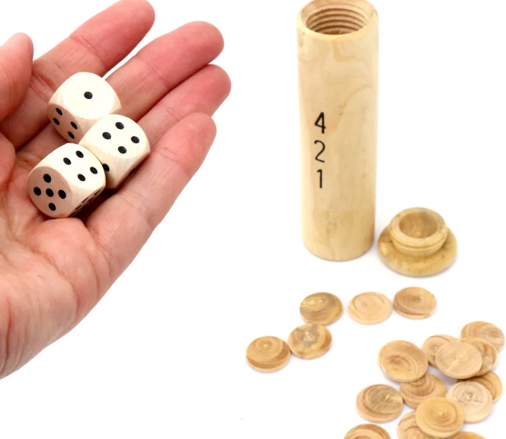 Tout Pour le Jeu Etui 421 bois dés avec jetons