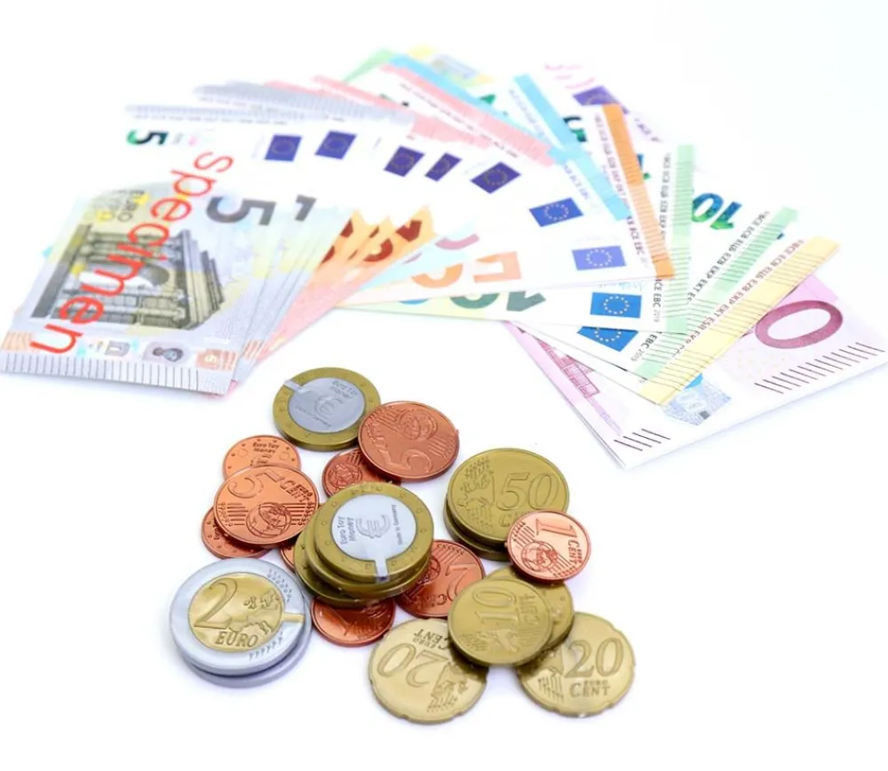 Tout Pour le Jeu Euros factices 44 pièces et billets (22 pièces Re-plastique et 22 billets papier) pour jeux