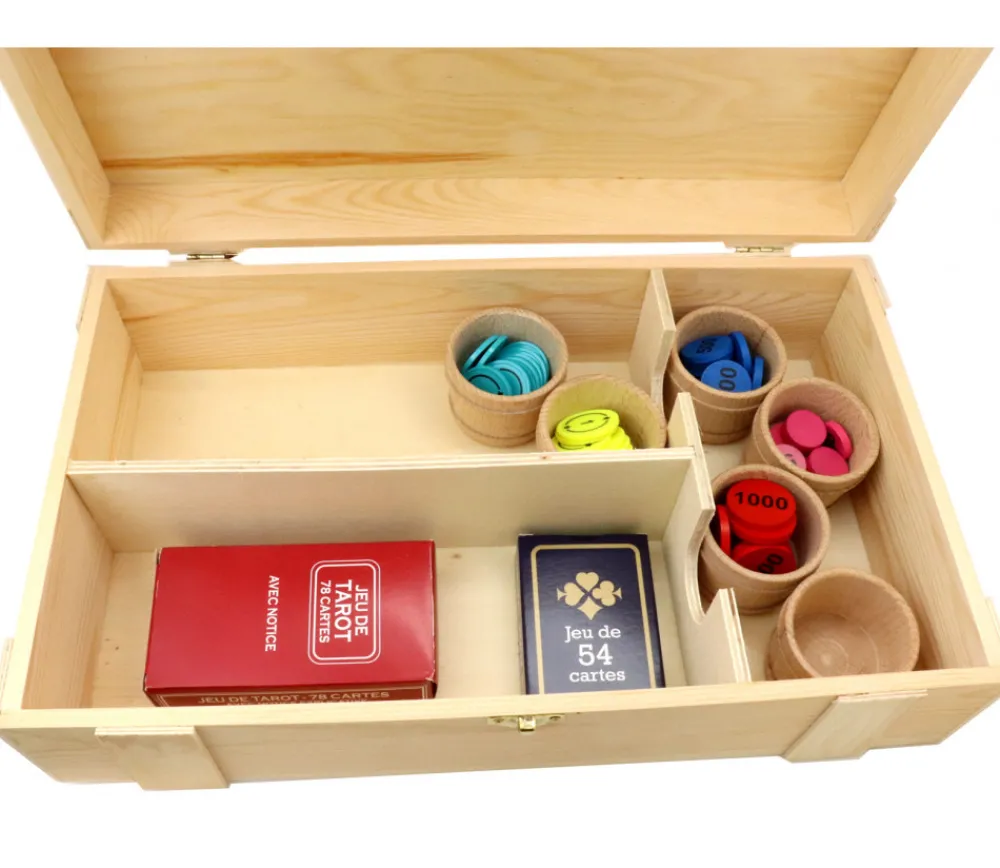 Tout Pour le Jeu Grand coffret bois 37.5 x 22.4 x 11 cm avec charnières - coins métal