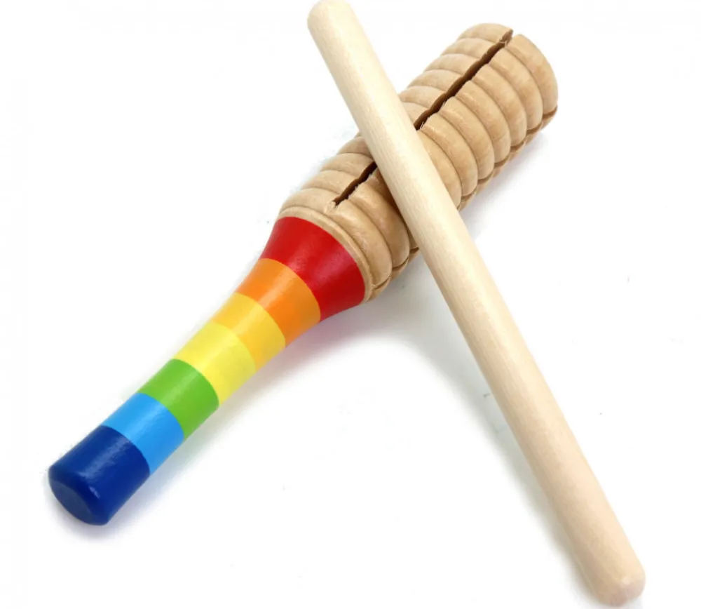 Enfant Tout Pour le Jeu Guiro en bois arc en ciel - instrument à gratter