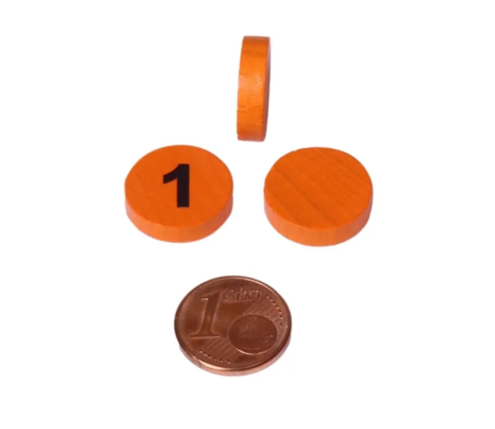 Tout Pour le Jeu Jeton bois numéro 1 rond plat de 15 x 4 mm orange