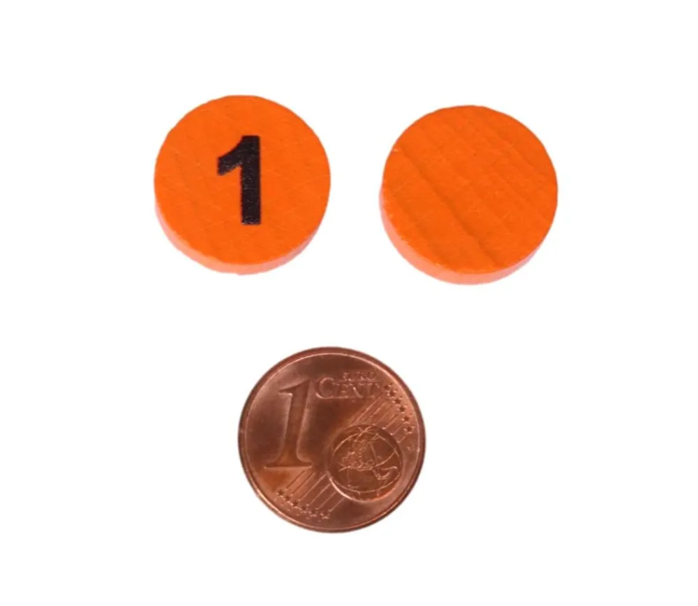 Tout Pour le Jeu Jeton bois numéro 1 rond plat de 15 x 4 mm orange