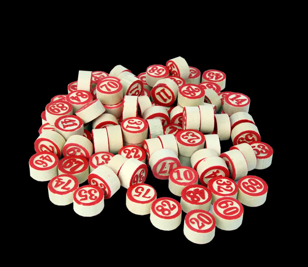 Tout Pour le Jeu Jetons de loto en bois numérotés de 1 à 90 en rouge