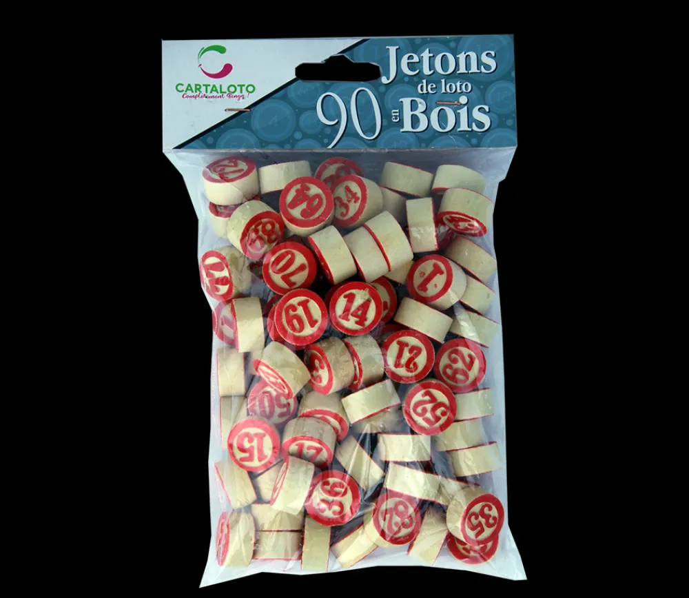 Tout Pour le Jeu Jetons de loto en bois numérotés de 1 à 90 en rouge