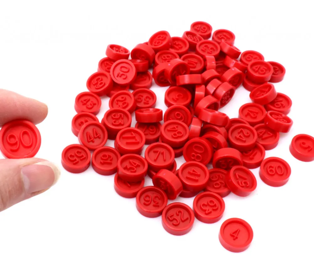 Tout Pour le Jeu Jetons loto en plastique rouge numérotés de 1 à 90