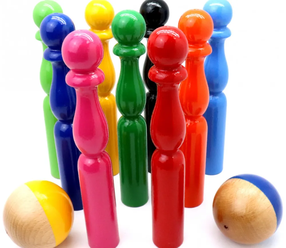 Enfant Tout Pour le Jeu Jeu 9 quilles bois multicolores 19 cm + 2 boules