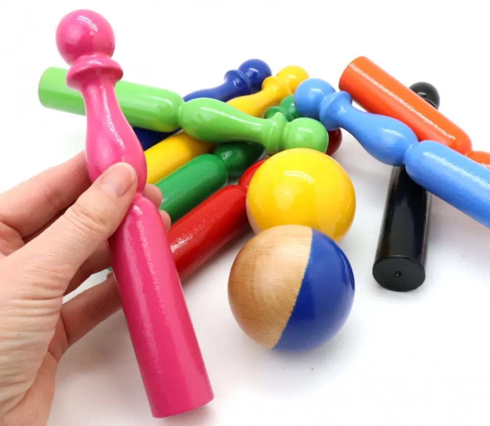 Enfant Tout Pour le Jeu Jeu 9 quilles bois multicolores 19 cm + 2 boules