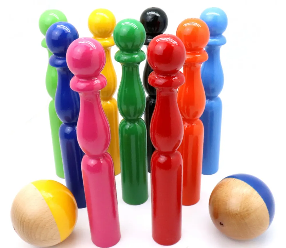 Enfant Tout Pour le Jeu Jeu 9 quilles bois multicolores 19 cm + 2 boules