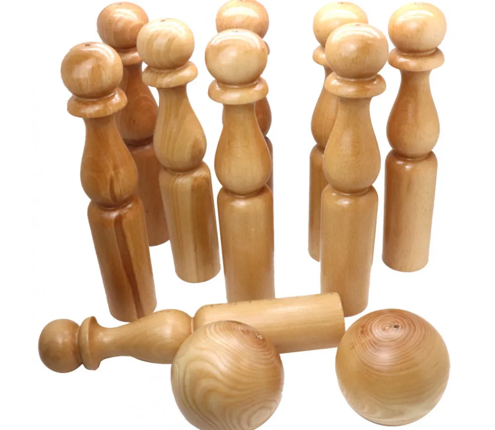Enfant Tout Pour le Jeu Jeu 9 Quilles bois verni de 30 cm + 2 boules en bois