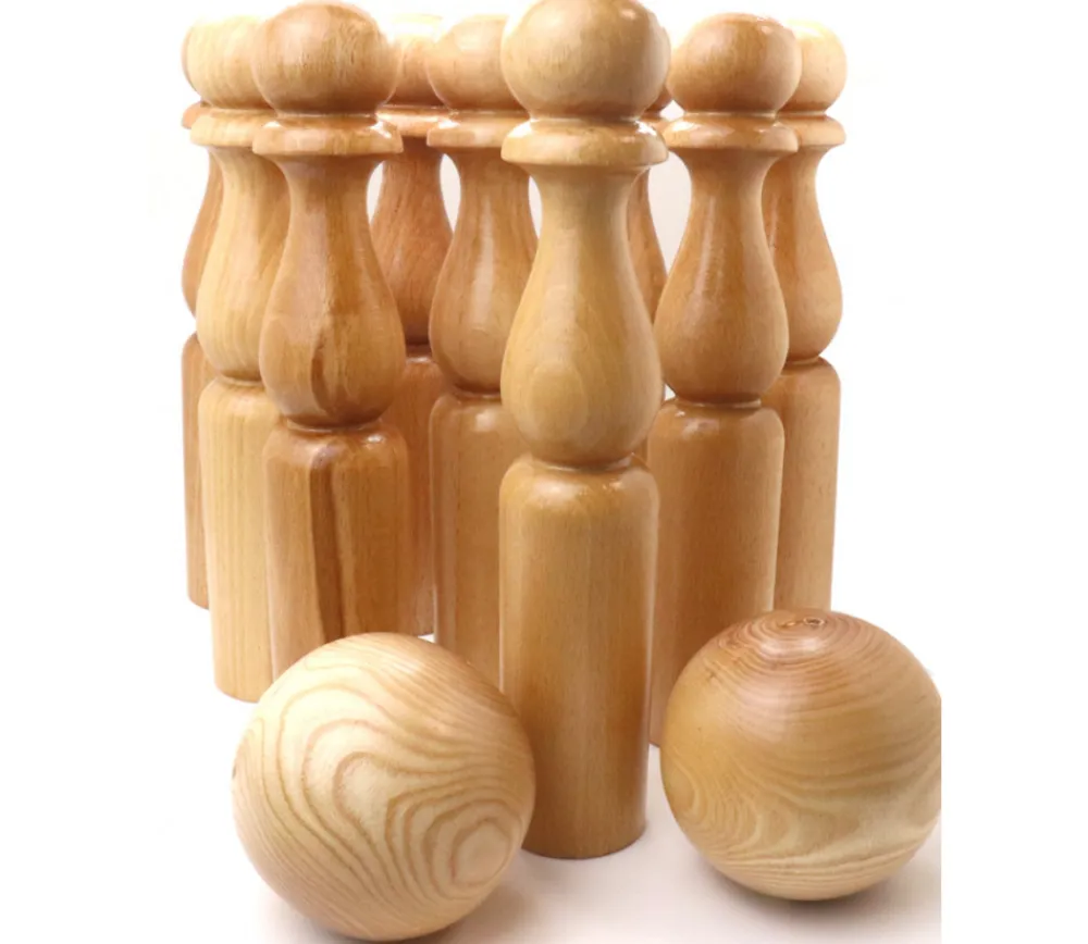 Enfant Tout Pour le Jeu Jeu 9 Quilles bois verni de 30 cm + 2 boules en bois