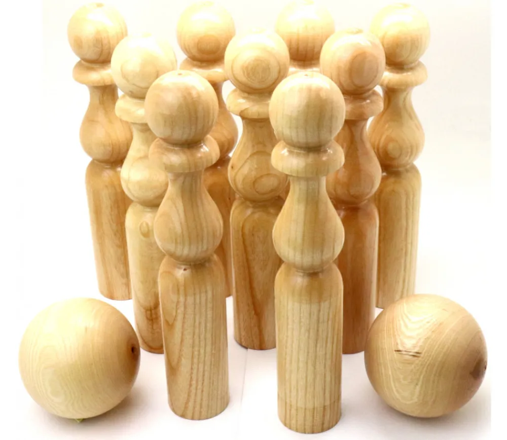 Enfant Tout Pour le Jeu Jeu 9 Quilles bois verni de 24 cm + 2 boules en bois