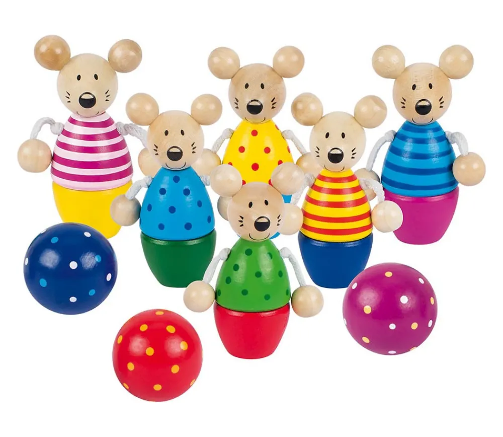 Enfant Tout Pour le Jeu Jeu 6 quilles Souris en bois de 9 cm + 3 boules