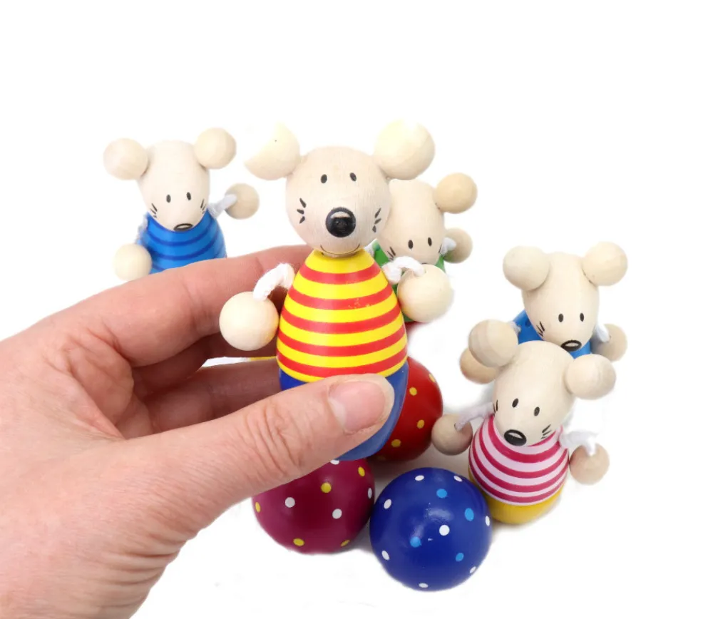 Enfant Tout Pour le Jeu Jeu 6 quilles Souris en bois de 9 cm + 3 boules