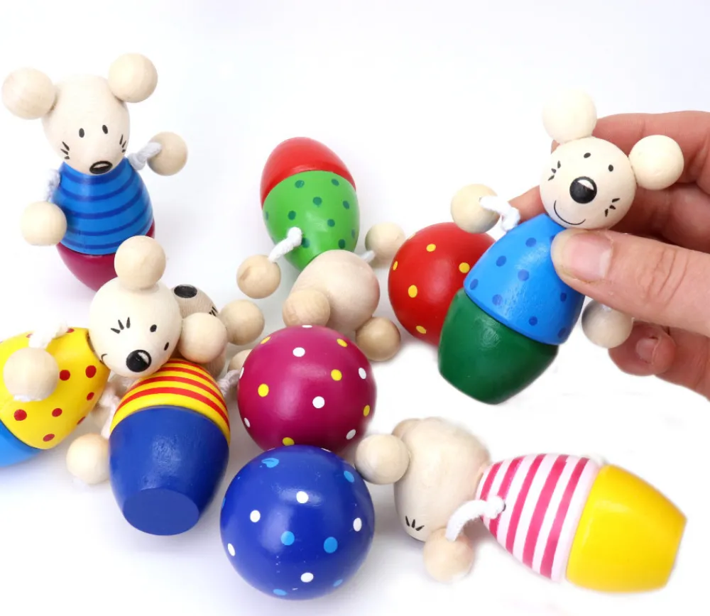 Enfant Tout Pour le Jeu Jeu 6 quilles Souris en bois de 9 cm + 3 boules