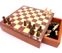 Tout Pour le Jeu Jeu échecs magnétiques 19.5 cm bois plateau marqueterie avec tiroir
