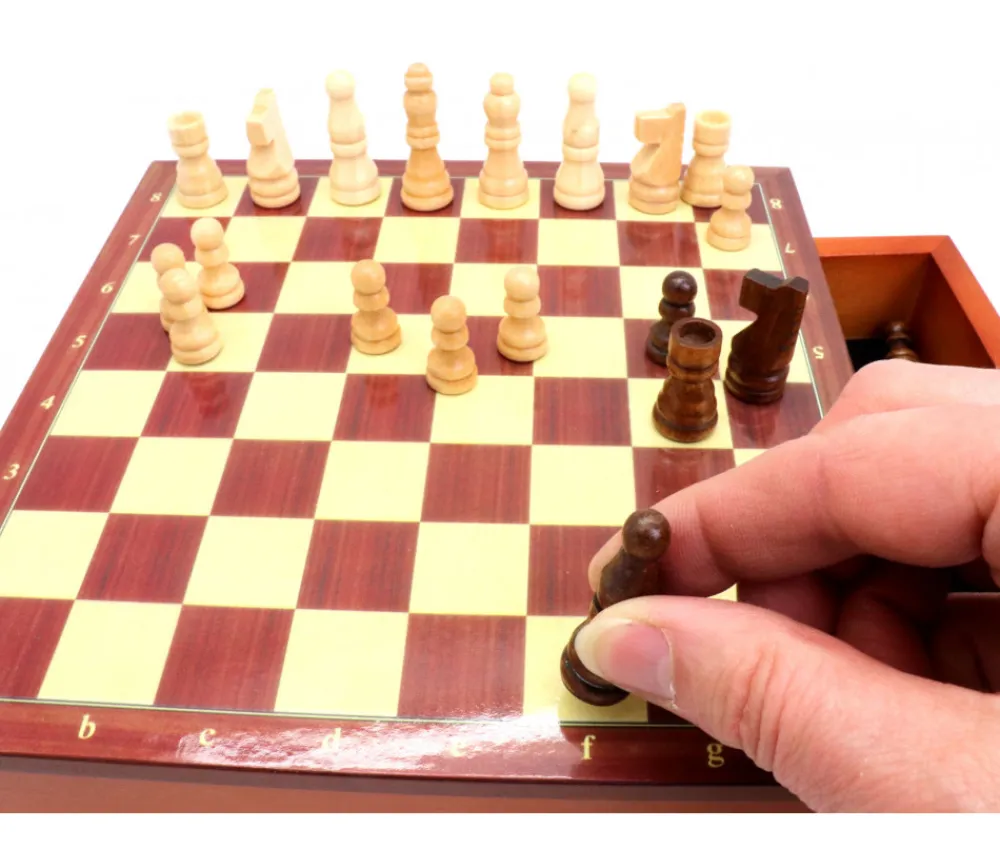 Tout Pour le Jeu Jeu échecs magnétiques 19.5 cm bois plateau marqueterie avec tiroir