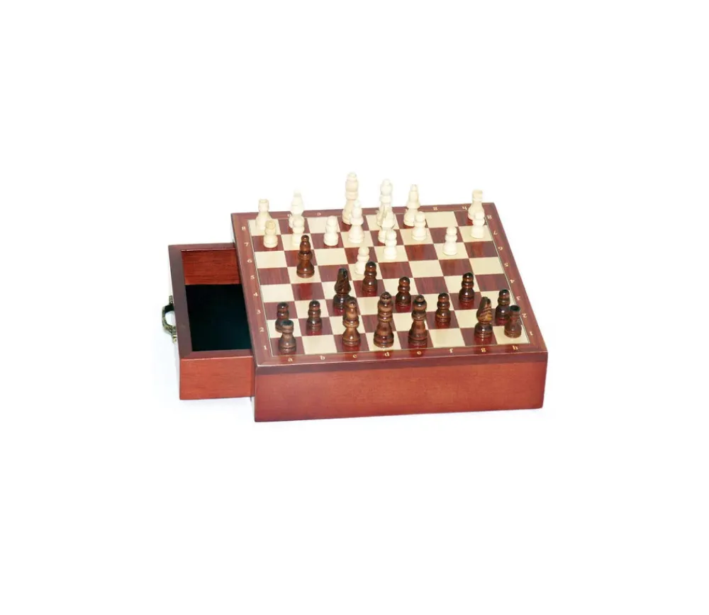 Tout Pour le Jeu Jeu échecs magnétiques 19.5 cm bois plateau marqueterie avec tiroir