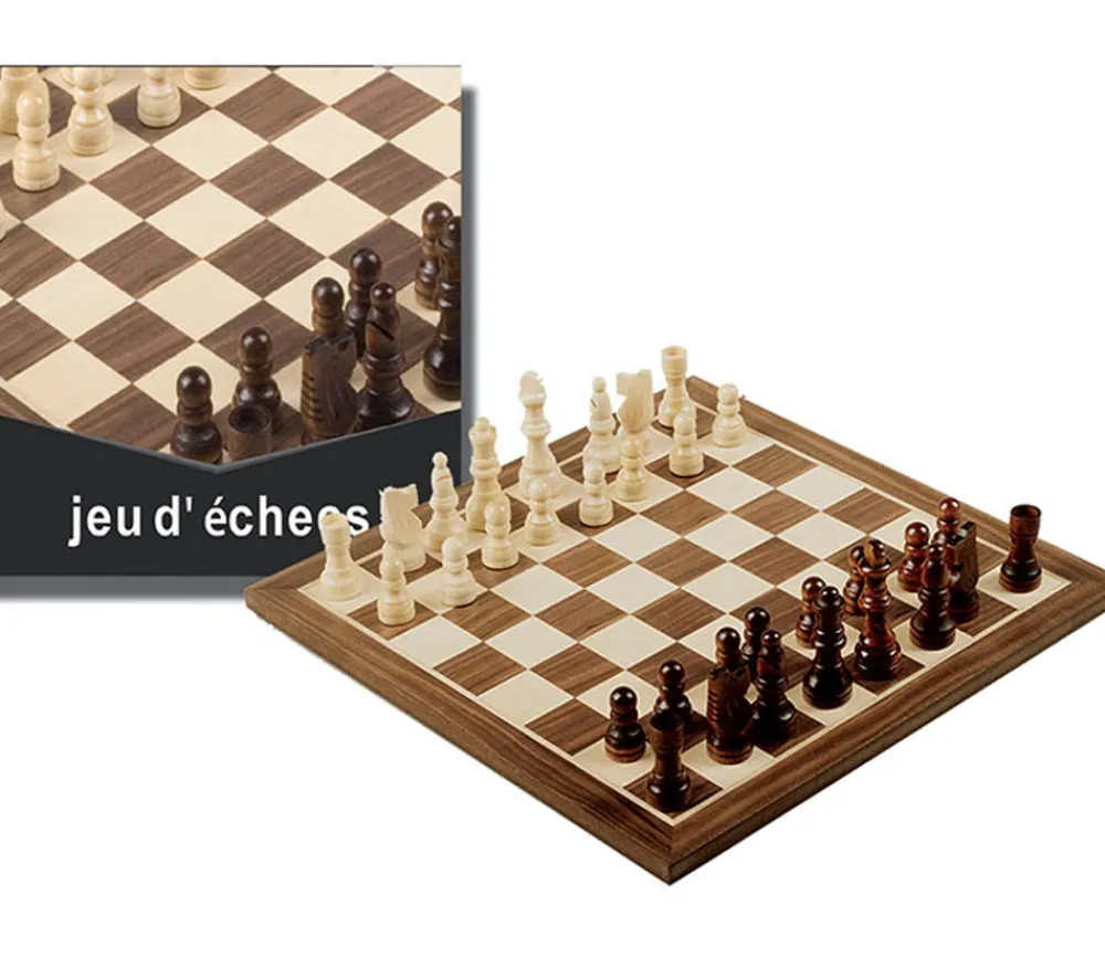 Tout Pour le Jeu Jeu d'échecs bois marqueté 29 cm (plateau + 32 pièces)
