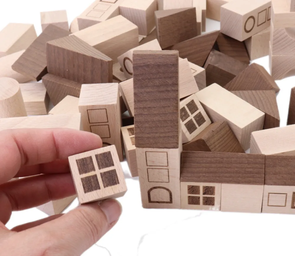 Enfant Tout Pour le Jeu Jeu de construction Ville nature - 70 blocs en bois naturel