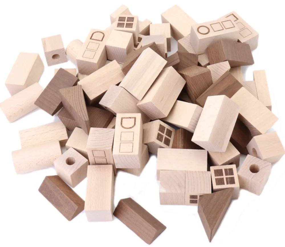 Enfant Tout Pour le Jeu Jeu de construction Ville nature - 70 blocs en bois naturel