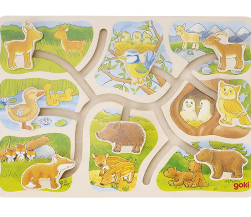 Tout Pour le Jeu Jeu en bois Où est mon petit ? Puzzle à pousser les bébés animaux