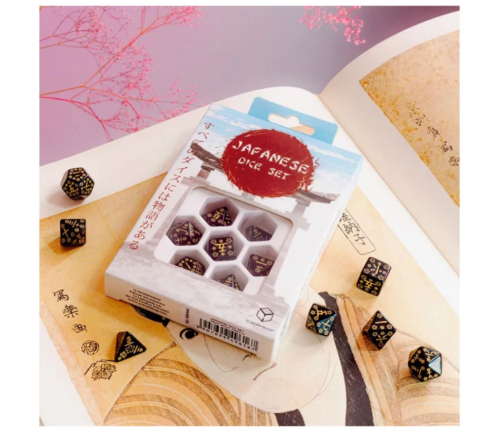 Tout Pour le Jeu Lot de 7 dés japonais multifaces Deep Night Firely noir et or