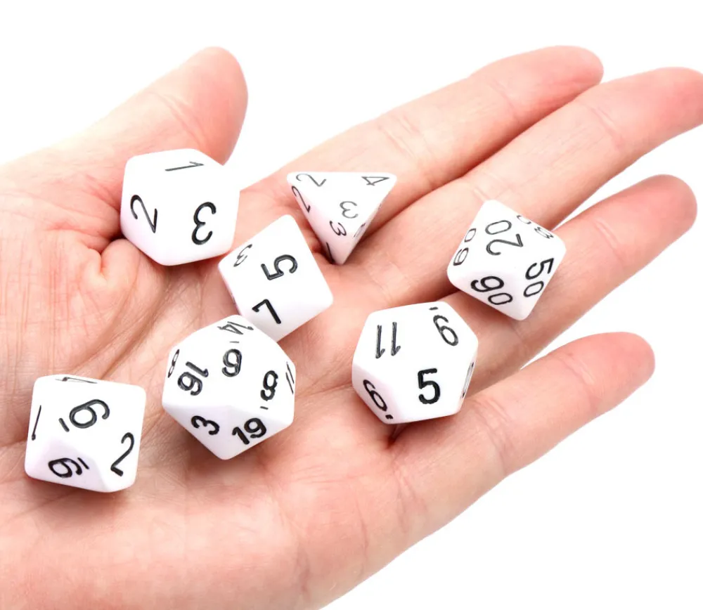 Tout Pour le Jeu Lot de 7 dés multi-faces opaques blancs