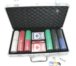 Tout Pour le Jeu Mallette de Poker avec 300 jetons , 2 jeux de Cartes, 5 dés
