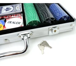 Tout Pour le Jeu Mallette de Poker avec 300 jetons , 2 jeux de Cartes, 5 dés