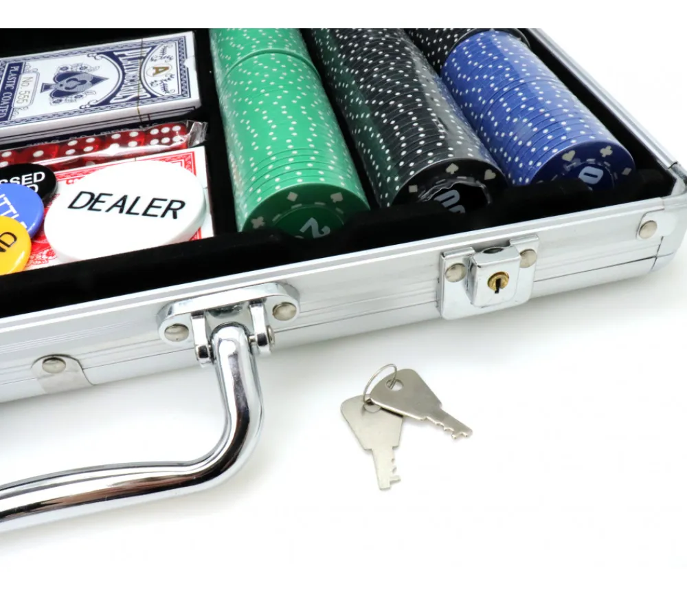 Tout Pour le Jeu Mallette de Poker avec 300 jetons , 2 jeux de Cartes, 5 dés