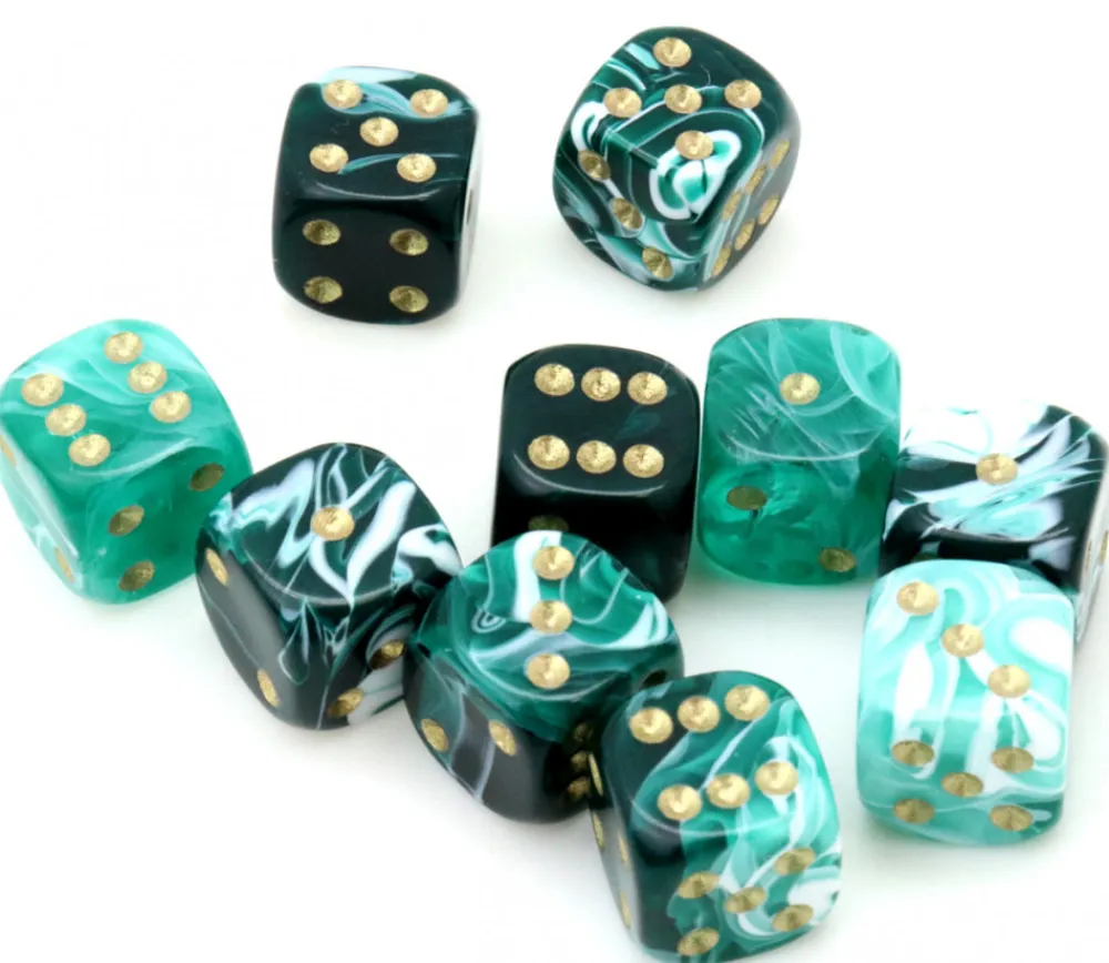 Tout Pour le Jeu Mini Dé marbré vert 12 mm points dorés