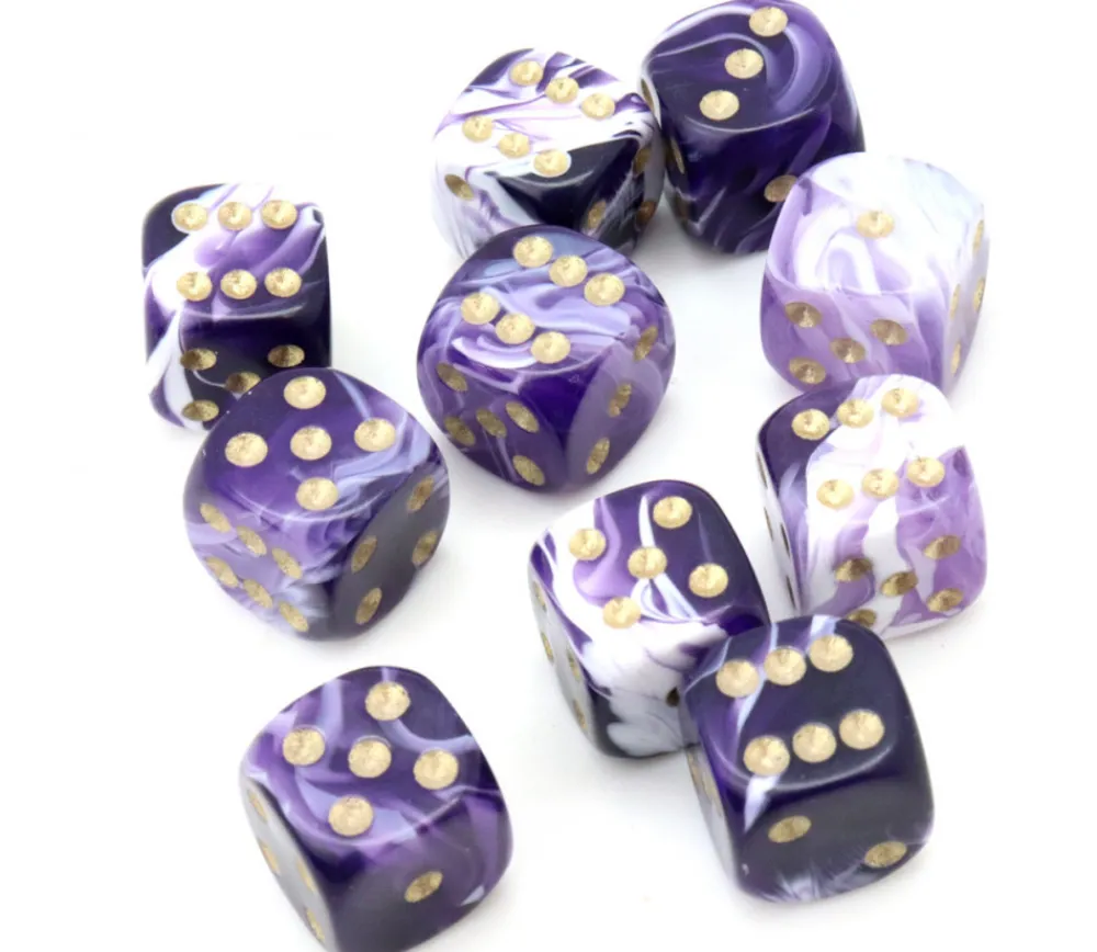 Tout Pour le Jeu Mini Dé marbré violet 12 mm points dorés