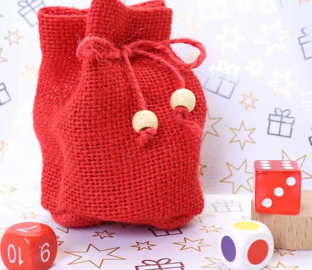 Tout Pour le Jeu Mini sac jute rouge 7.5 x 10 cm avec cordon