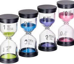 Tout Pour le Jeu Pack 4 sabliers 1, 3, 5,10 minutes - 10 cm de haut - 4 cm de diamètre super lisible