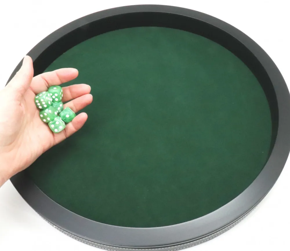 Tout Pour le Jeu Piste de dés luxe verte et noire 40 cm tour imitation cuir avec 5 dés