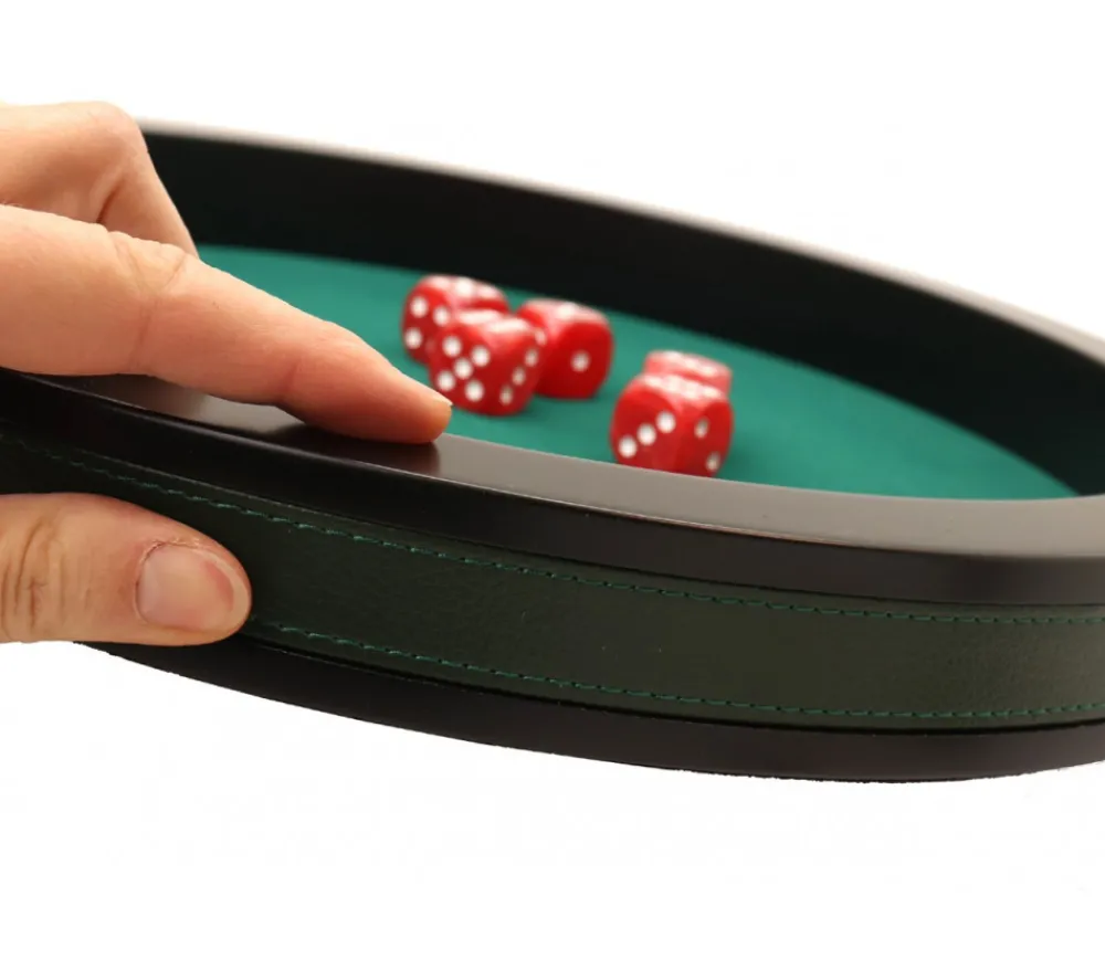 Tout Pour le Jeu Piste de dés PRESTIGE 36 cm verte et noire tour cuir avec 5 dés