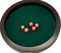 Tout Pour le Jeu Piste de dés PRESTIGE 43 cm verte et noire tour cuir avec 5 dés de jeux