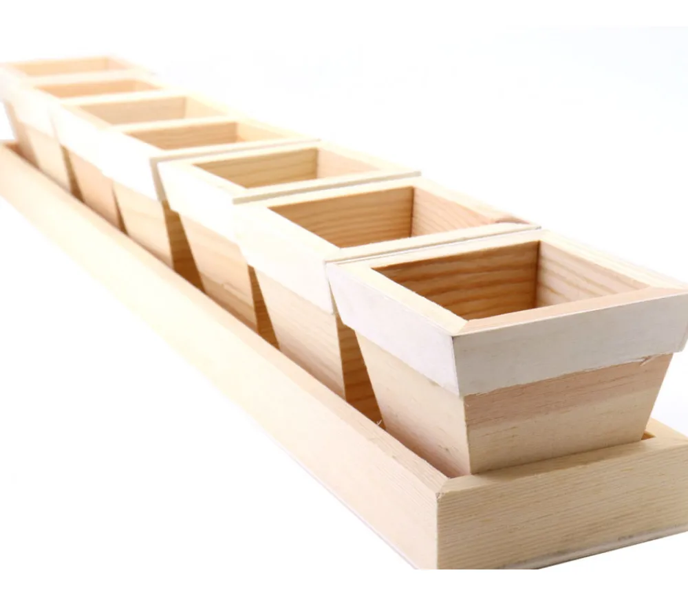 Tout Pour le Jeu Plateau long avec 7 petits pots 6.5 cm en bois