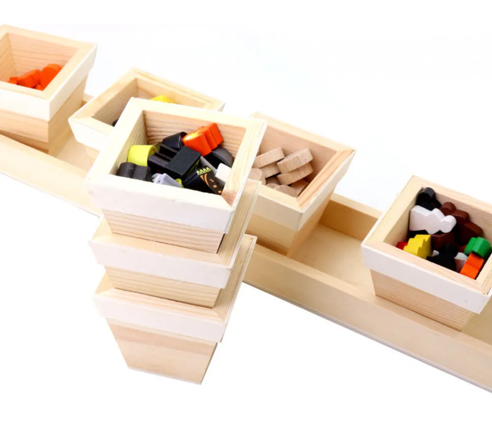Tout Pour le Jeu Plateau long avec 7 petits pots 6.5 cm en bois