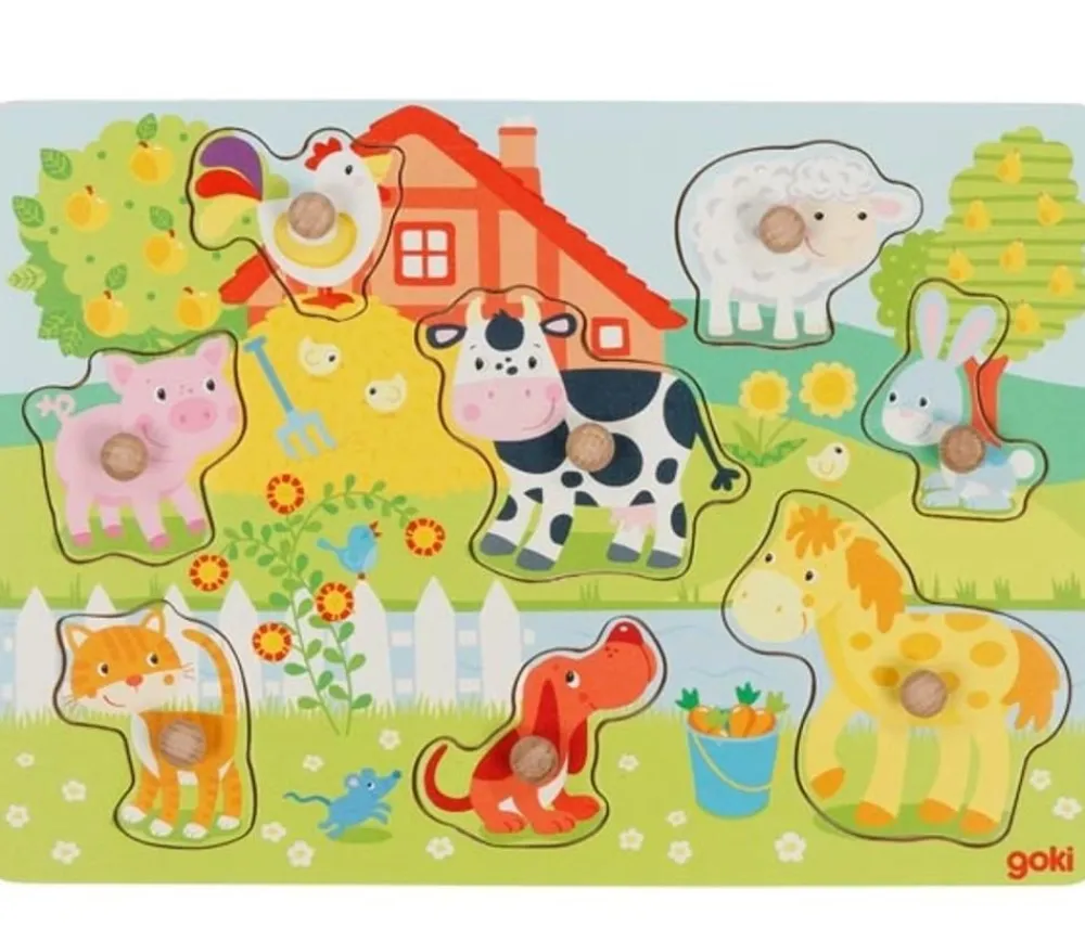 Tout Pour le Jeu Puzzle bois Animaux de la Ferme 8 pièces à boutons à encastrer